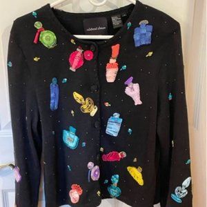Rare Vintage (1999) Michael Simon Beaded Perfume Bottle Sweater, Large-Excellent